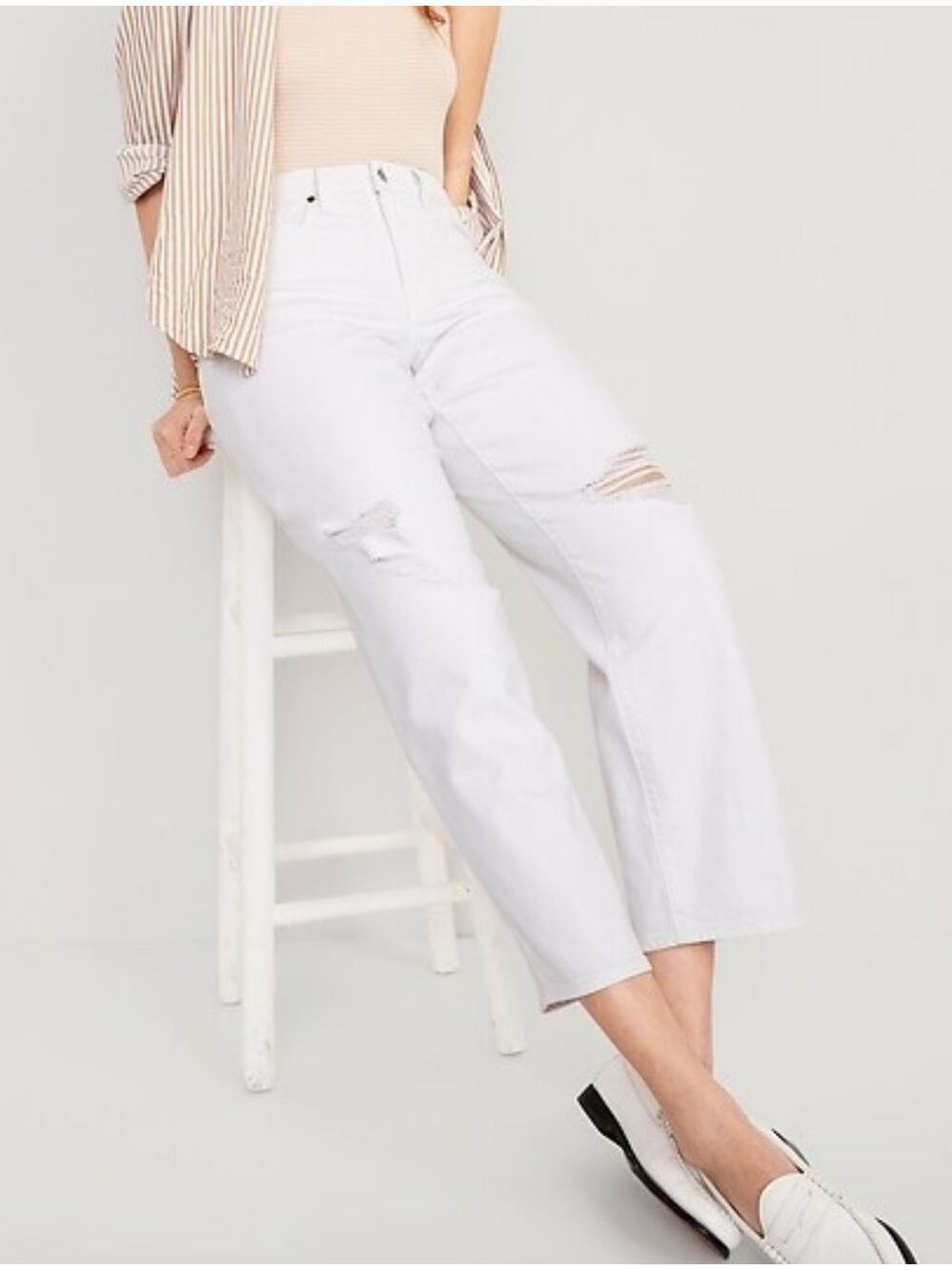 16 • Old Navy • High-Waisted OG Loose Ripped White Jeans